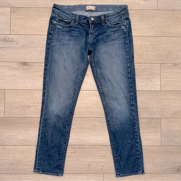 Paige Premium Dark Denim Roxbury Stretch Mid-rise Distressed Straight Leg 29 EUC - Picture 2 of 13